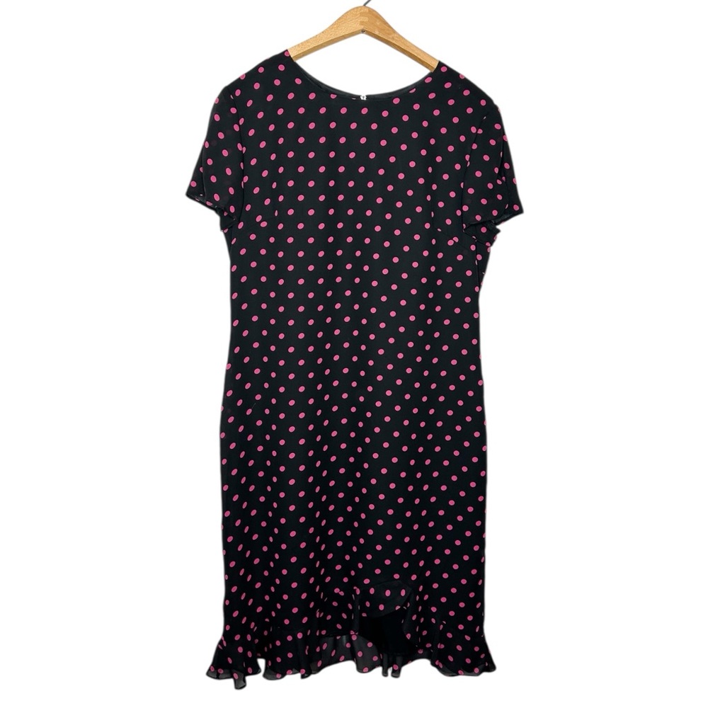 Vintage 90's Positive‎ Attitude Pink Polka Dot Ruffle Hem Knee Length Dress 14